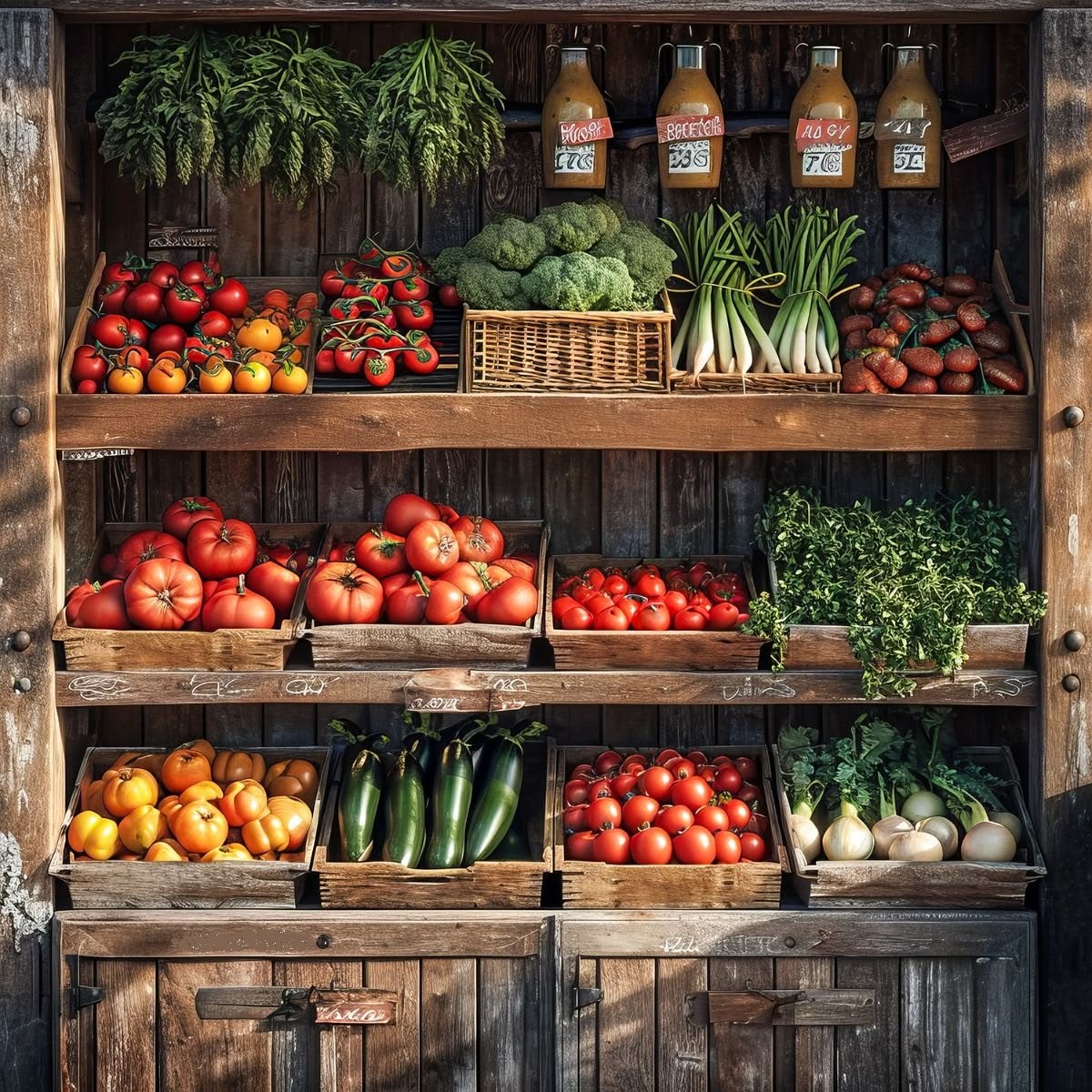 Assortment of seasonal New Zealand vegetables and fruits displayed at a market stall